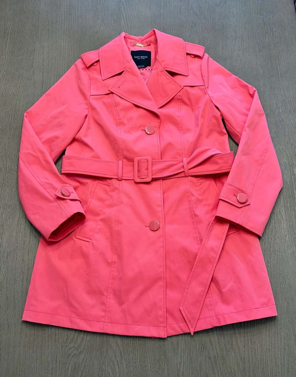 NWOT Kate Spade Coral Pink Belted Trench Coat M - Picture 2 of 14